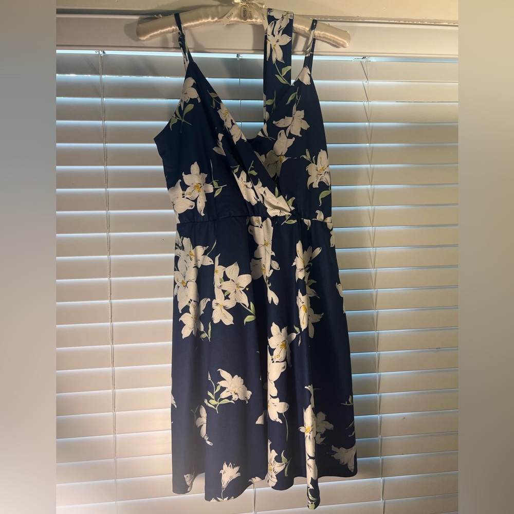 Navy Floral Mini Dress with Waist Tie